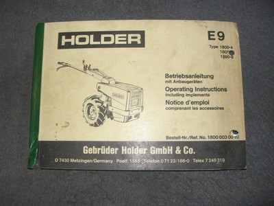 Operating Instructions Manual Handbook Holder Single Axle E9 / E9D 1981