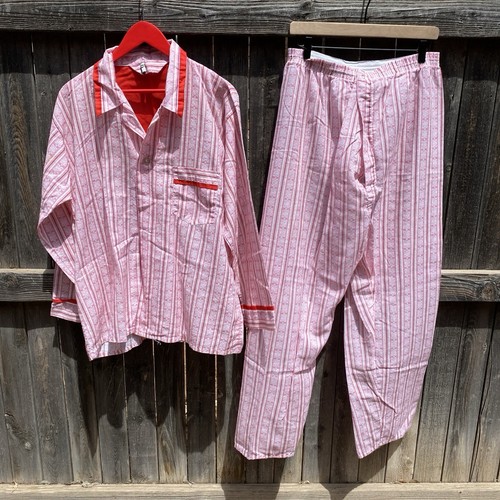 70s 80s Pajamas Set 2-piece size Large PCA Perma Press Long Sleeve red geometric - Picture 5 of 13