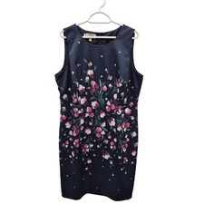 Hobbs Dress Womens 16 Blue Floral Knee Length Sleeveless Sheath Wedding Party