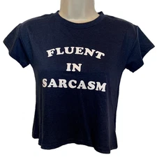 Sub Urban Riot Sz M Cropped T Shirt "Fluent In Sarcasm" Blue NEW S274