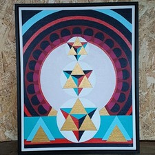 Quadro geometrico arte moderna 40x50 cm. Stelle rotanti in oro.