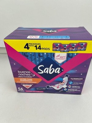 Saba Ultra Thin Overnight Extra Long Pads with Wings 56 pads New in Box