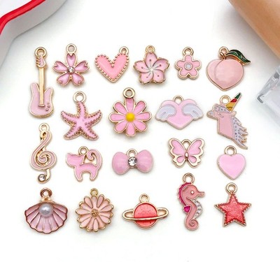 40 Pcs 20 Pairs Assorted Enamel Bracelet Charms for Jewelry Making DIY Pink