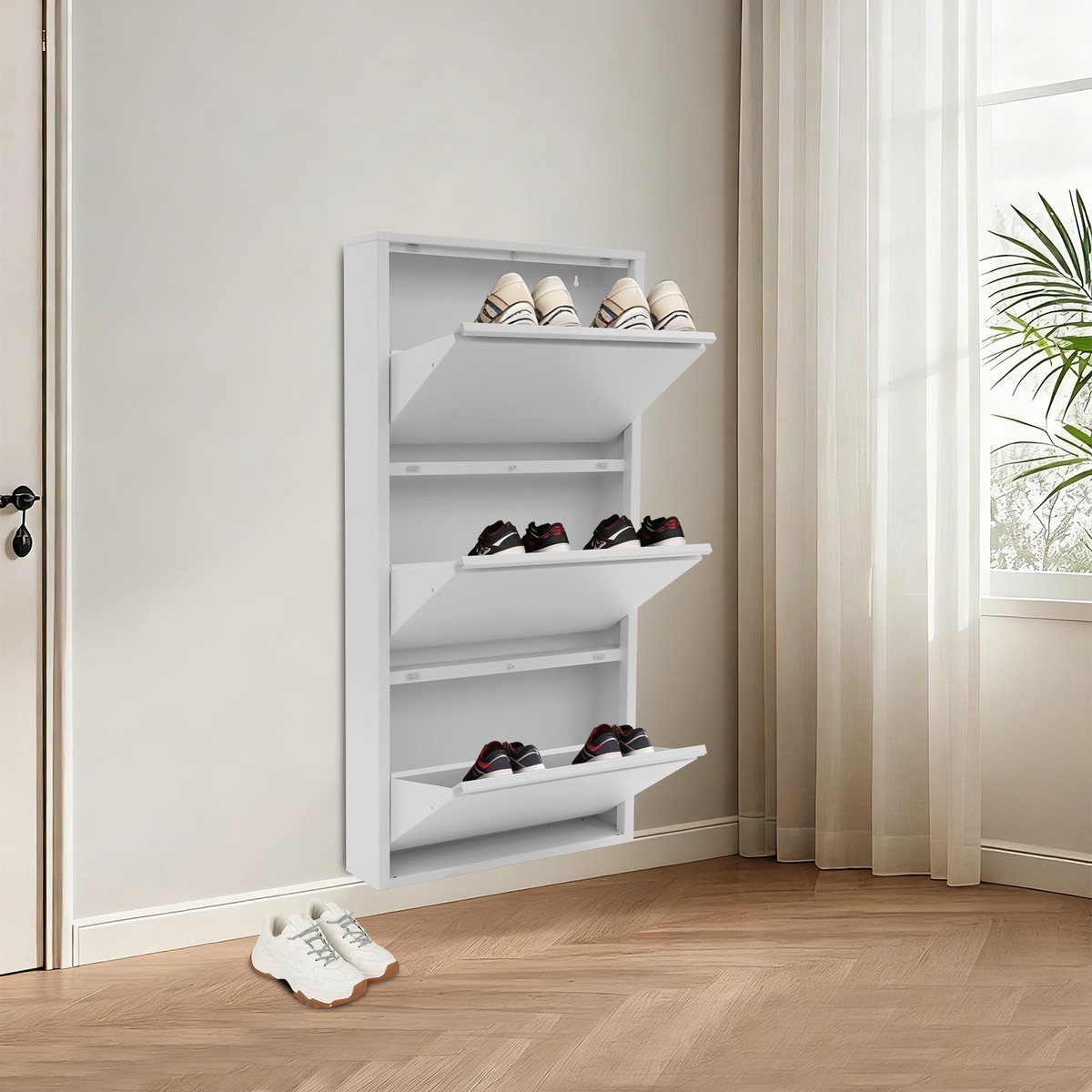 Wall Mounted 3 Drawer Shoe Storage Cabinet Metal Shoe Cabinet for 