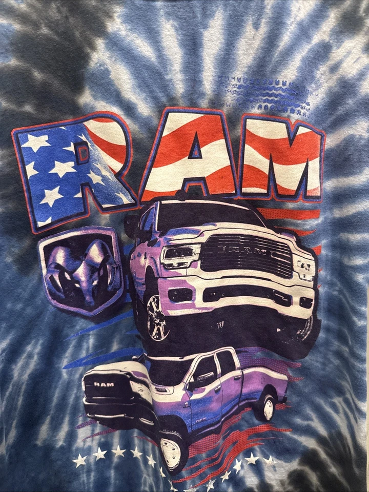 Camiseta para Hombres L Dodge Ram Truck Negra Azul Patriótica Tie Dye EE. UU. Foto 2 de 4