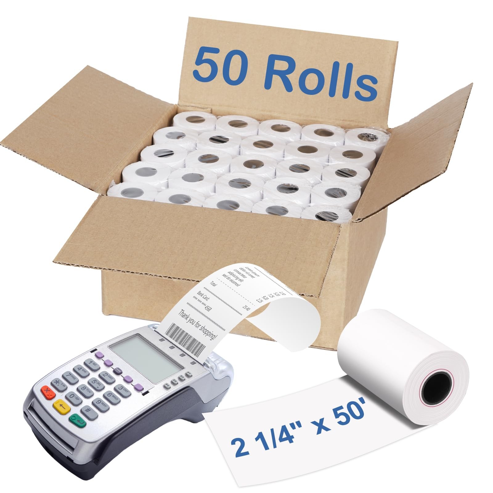 Razuvo 2 1/4" x 50' Thermal Paper Rolls 50 Rolls, BPA Free Receipt Paper, 58m...