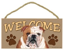 BULLDOG Dog 5 x 10 Wood WELCOME SIGN Plaque USA Made