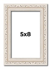 Ornate White Washed Solid Wood Picture Frame Width 1.25 Inches  Interior Frame