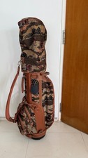 Vintage Daiwa Leather Tapestry Golf Bag Rare Brown Equestrian Dog Hunting