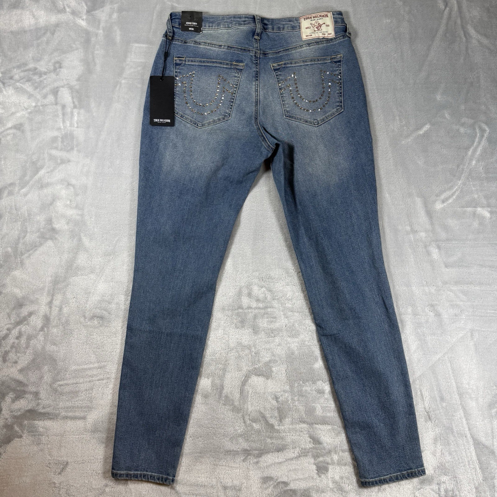 True Religion Jennie Curvy Crystal SN Mid Rise Super Skinny 30 Light Wash thumbnail 2