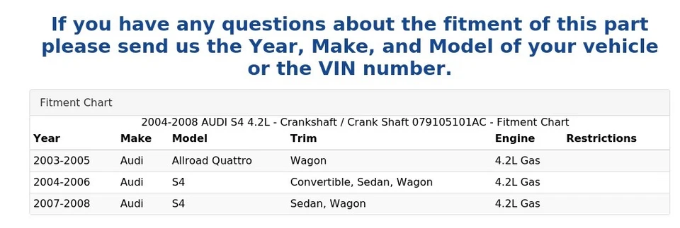 AUDI S4 2004-2008 4,2 L - Cigüeñal/Eje de manivela 079105101AC Foto 4 de 4