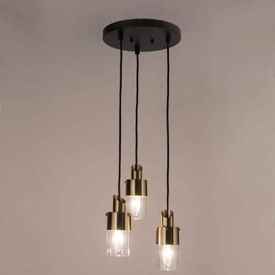  Zevni Coluse 3-Light Black Chandelier with Brass Gold and Clear Glass 