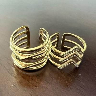 Stella & Dot Gold Plated Adjustable Stackable Geometric Band Rings Size 7.5