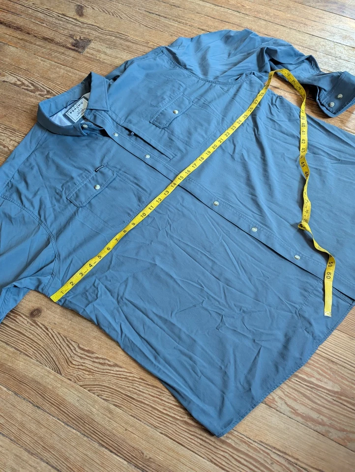 Poncho Fishing Shirt Mens Size 3XL Blue Long Sleeve Button Up Magnetic Pockets - Image 3 of 4
