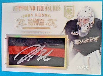2013-14 John Gibson National Treasures Newfound Rookie Auto Jersey RC /25