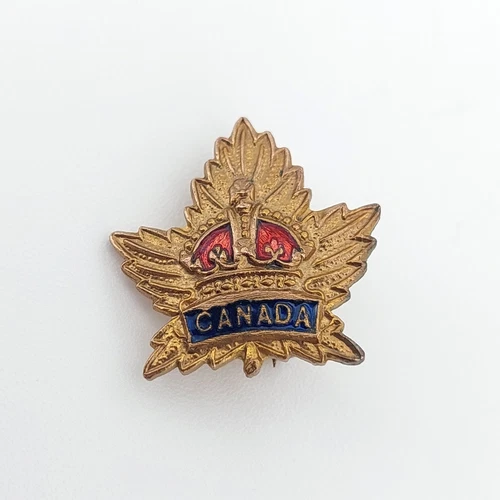 WW1 Canadian Regiment Badge Maple Leaf Military Sweetheart Pin Brass Enamel