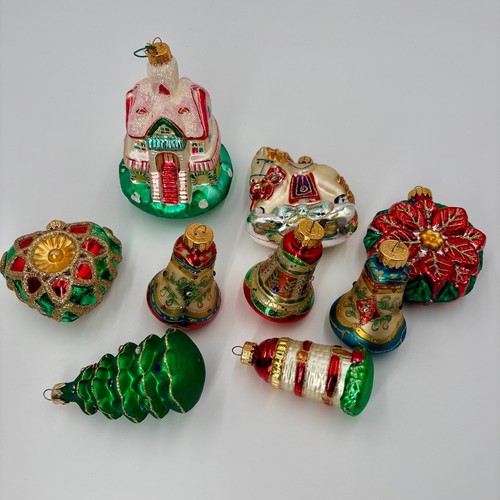9pc Vintage Ornament Lot Unique Treasures Blown Glass Christmas