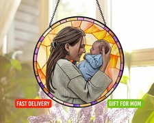 Custom Photo Stained Glass Suncatcher Gift for Mom, Personalized Gift
