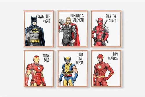 6psc Superhero Comic Art 8x10in Poster Set High Quality Poster Free Delivery