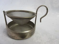 Vintage 2” Swinging  Silver Plated Tea Tilting Strainer w Finger Hole Handle, EX