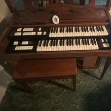 Brown Electric Organ 88 Keys Dual Keyboards Drawbars w/ Bench