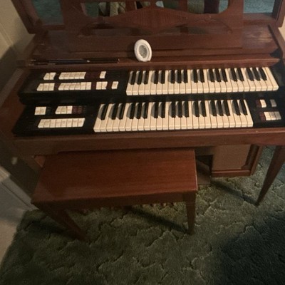 Brown Electric Organ 88 Keys Dual Keyboards Drawbars w/ Bench