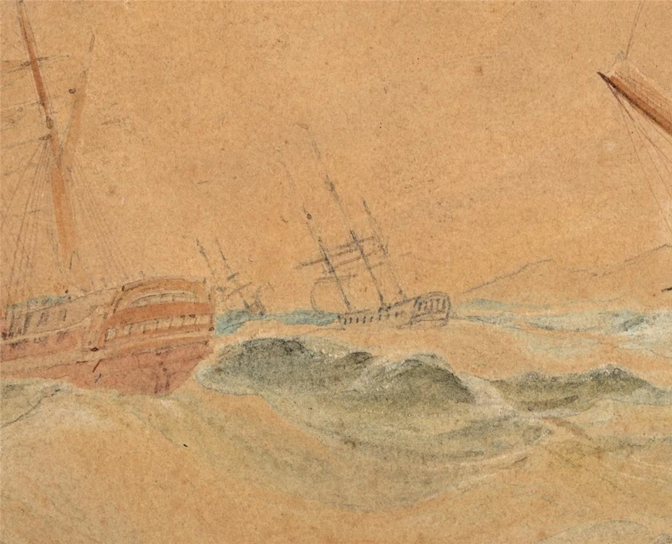 Naval Ships At Sea - Watercolour Painting - Late 18th / Early 19th Century - Image 4 of 4