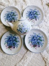 Vtg Childs Coffee Tea Set Fine China W Germany Reutter Blue Gold Sealed 16 Pc