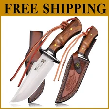 440C Steel 10.5" Hunting Knife + Leather Sheath