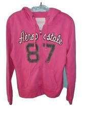 Aeropostale Juniors Size Small Pink Zipper Front Long Sleeved Hooded Sweatshirt