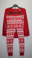 OLD NAVY WOMENS THERMAL PAJAMA SET 2PCS TOP & PANTS FAIR ISLE RED WHITE SIZE XL