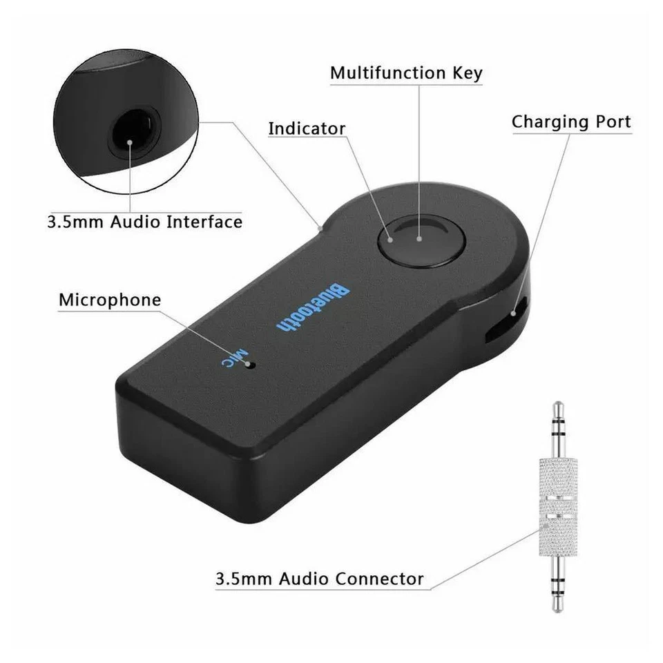 2 Pack Wireless Bluetooth Receiver 3.5mm AUX Audio Stereo Music Home Car Adapter - Image 2 of 4