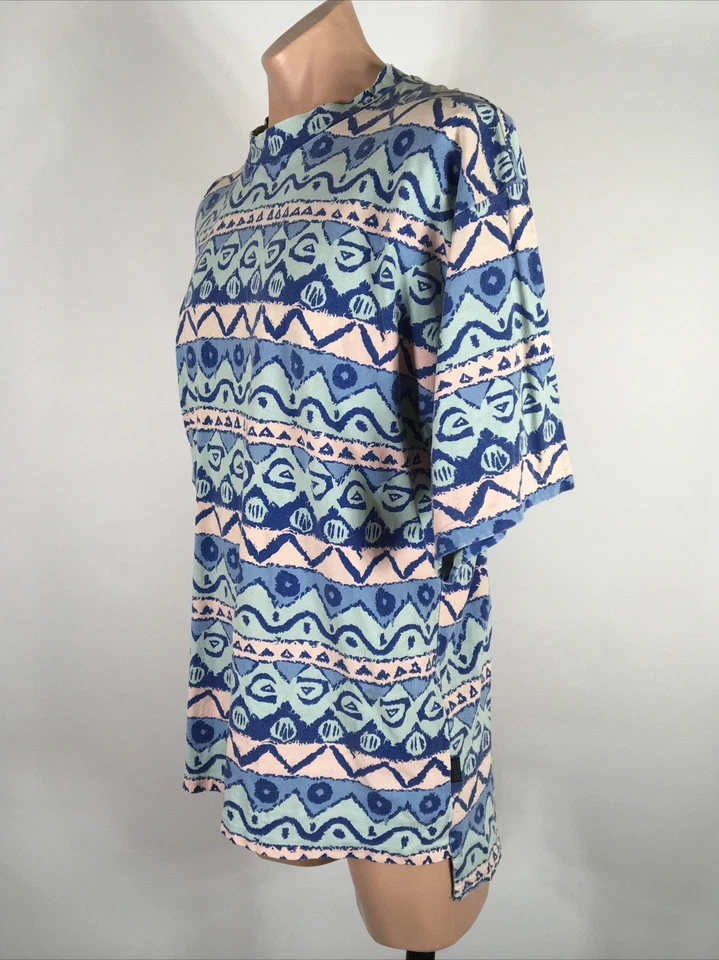 Vtg 80s Quiksilver BLUE PEACH RARE Shirt Vapor Wave Neon Striped Surf Skate XL - Image 3 of 4