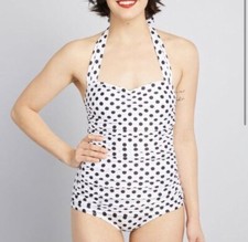 ModCloth NWT Women's Bathing Beauty One-Piece Swimsuit - White Black - Size 6
