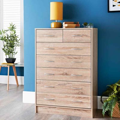 Lokken 7 Drawer Chest Furniture Solid Pine Wood Waxed 