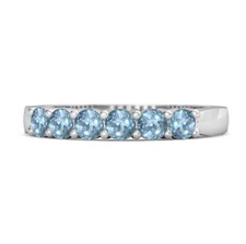 Half Eternity Round Swiss Blue Topaz 925 Sterling Silver Stackable Women Ring