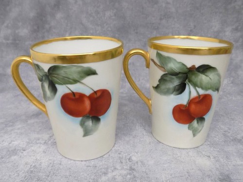 T&V Limoges Chocolate Cups Cherries & Gold Set of 6 - Picture 2 of 9
