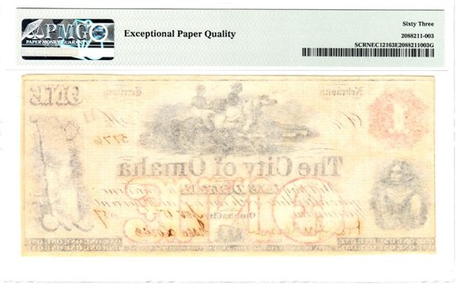 1857 $1 The City of Omaha, Nebraska PMG 63 EPQ Choice Uncirculated- STUNNING! - Picture 2 of 10