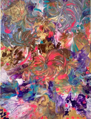 Acrylfarbe auf Leinwand 24x30cm auf Staffelei SCHMETTERLING IM GARTEN von Bozena Koj