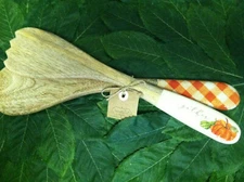 NWT Mud Pie Pumpkin Gather Salad Spoons & Food Servers 2 Piece Wood & Enamel 