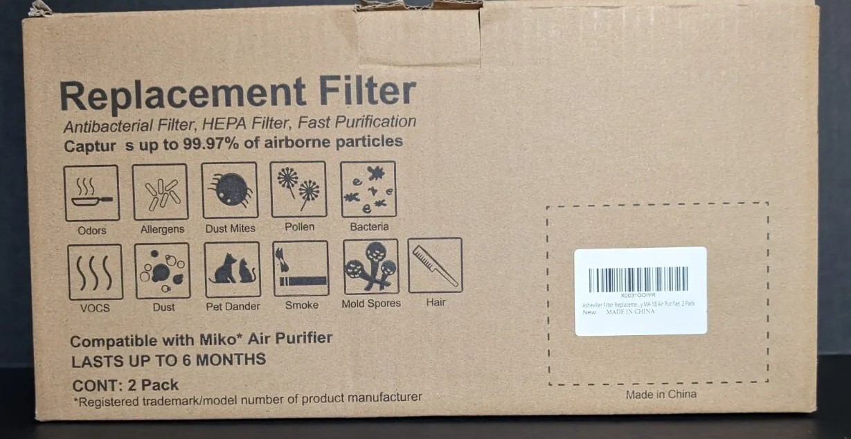 2 Pack Replacement Filter Compatible Miko Air Purifier True HEPA Filter
