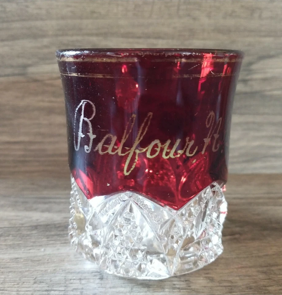 Vintage Ruby Flashed Red Glass Cup/Mug 3.25" tall Souvenir of Balfour, N.D. - Image 2 of 4