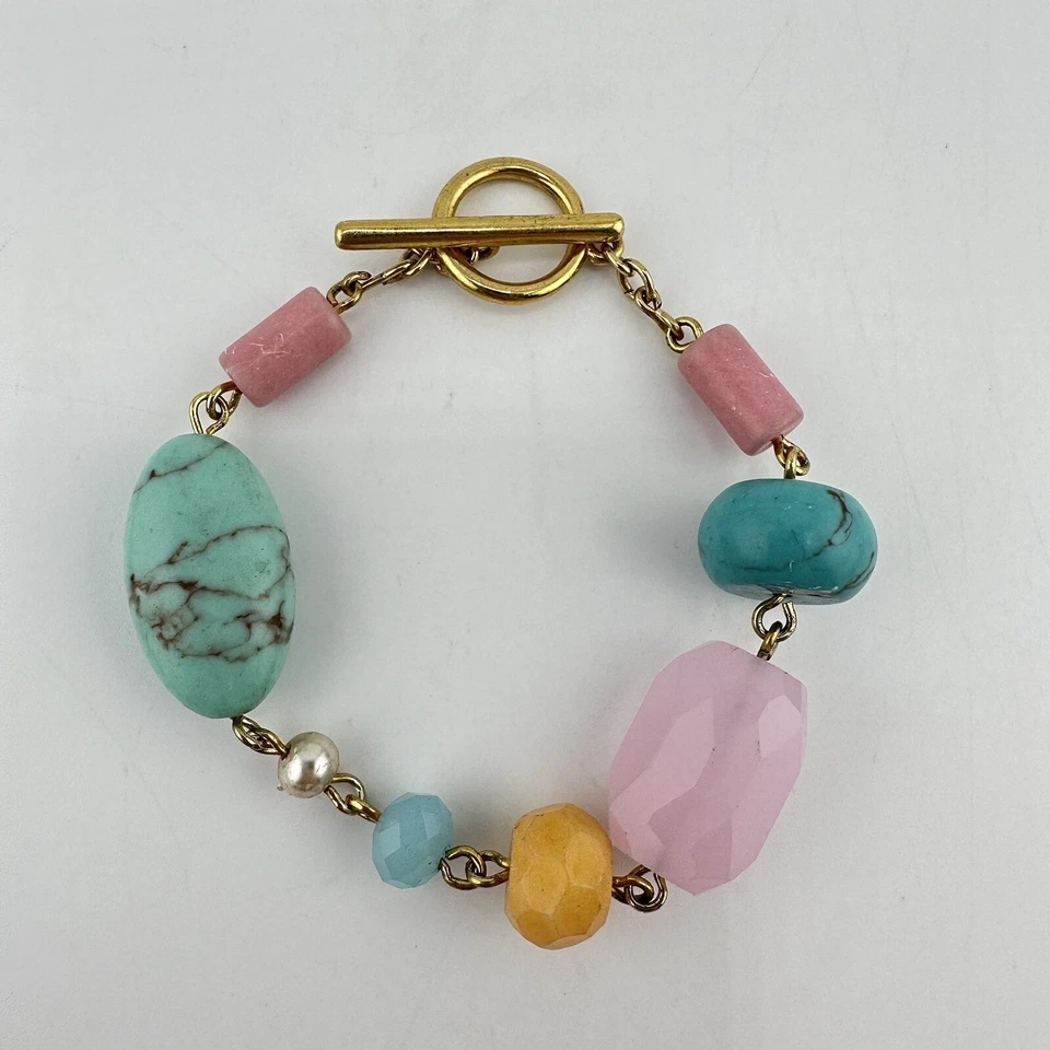 "Brazalete Ralph Lauren 5,75"" tono dorado vidrio pastel teñido Howlite imitación perlas cuentas" Foto 3 de 4