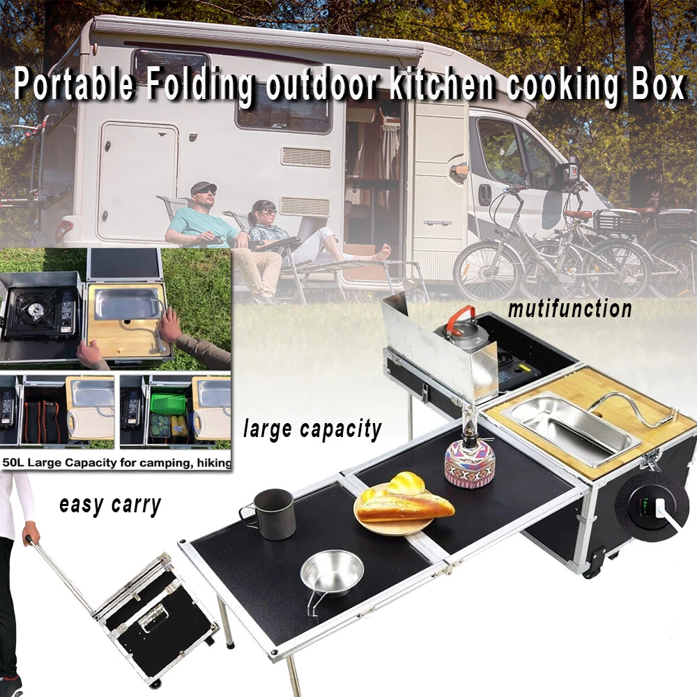 Outdoor Mobile KitchenCamping Hiking Portable Folding Cooking Table Storage  Box