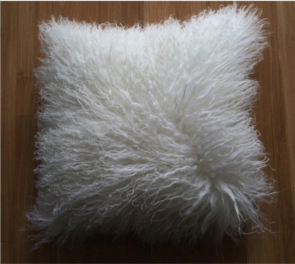 100% Real Mongolian Fur Square White Pillowcase Cover Seat Pillow Cushion 5color - Image 4 of 4
