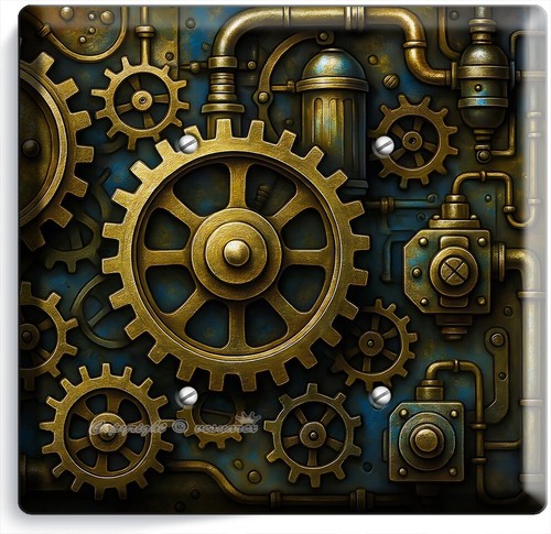 STEAMPUNK MESSING ZAHNRÄDER ROHRE KUNST LICHTSCHALTER STECKDOSE WANDPLATTEN INDUSTRIE DEKOR - Bild 10 von 35