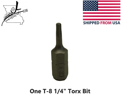 1x T8 Torx Star 25mm Long 1/4'' Hex Shank Screwdriver Bit Hardened 1'' Replace