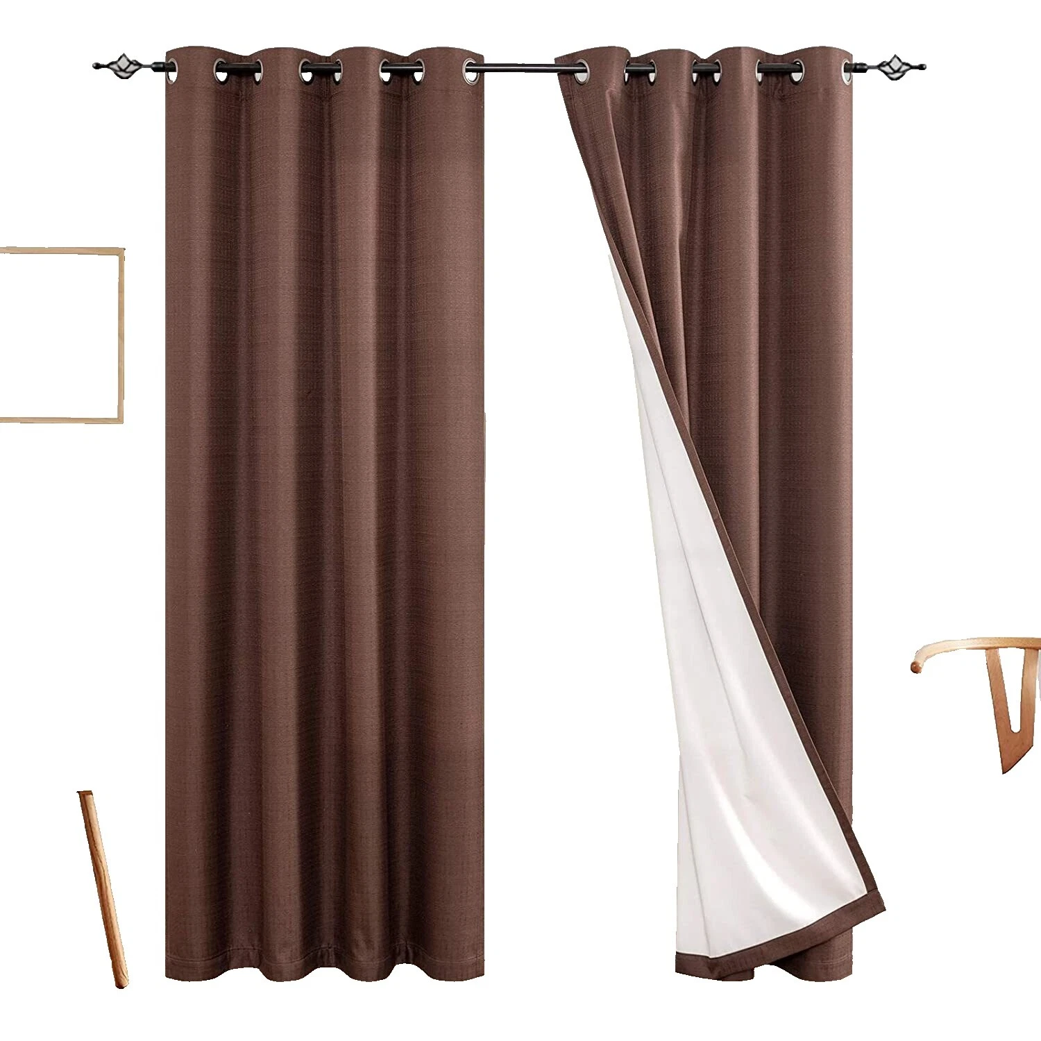 Marrón con Cortinas opacas, cortinas y cenefas