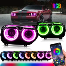 VLAND Pair LED Headlights RGB DRL For For 2015-2023 Dodge Challenger Front Lamps