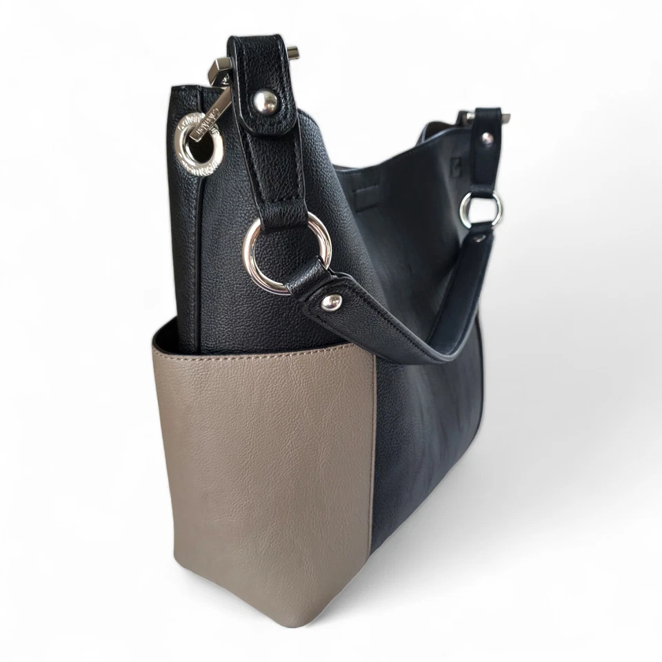 Calvin Klein Black & Taupe Color-Block Bucket Tote Bag, Wristlet & Dust Bag - Image 3 of 4